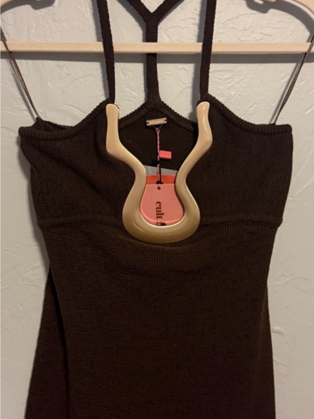 Cult Gaia Valma Halter Brown Dress with Gold Trim - Picture 5 of 11